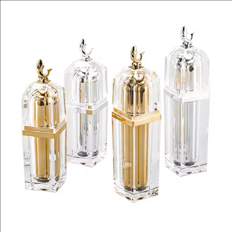 Luxury double wall Acrylic set jar Gold Dolphin Top Cosmetic Packaging Container Plastic Empty Cream and lotion bottle