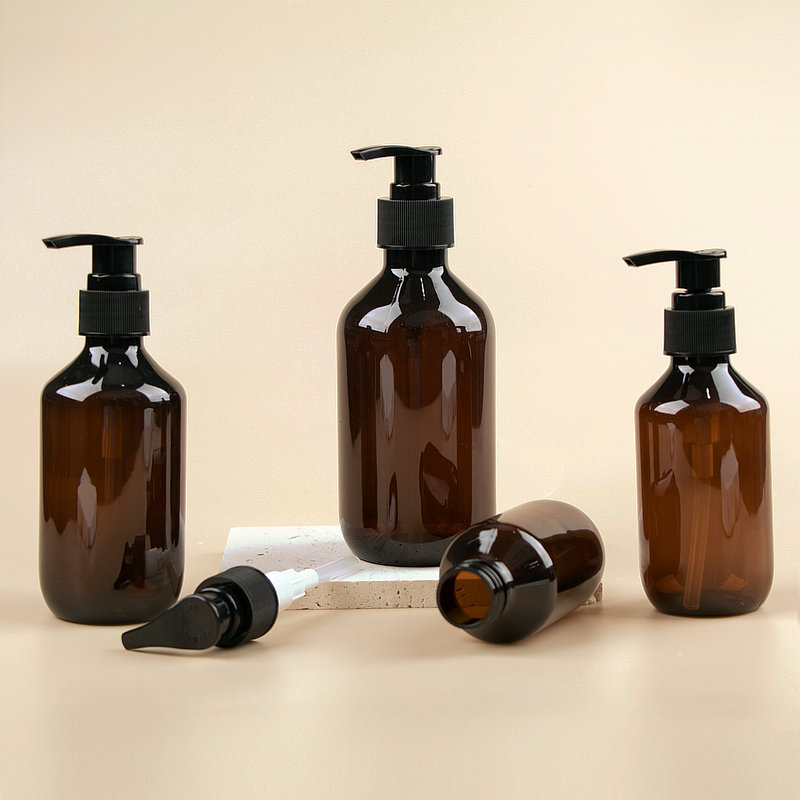  Shampoo and Body Wash Bottles Empty 260ml 300ml 400ml Packaging pet  Round Squeezable Plastic with Bamboo Cosmetic Screw Cap