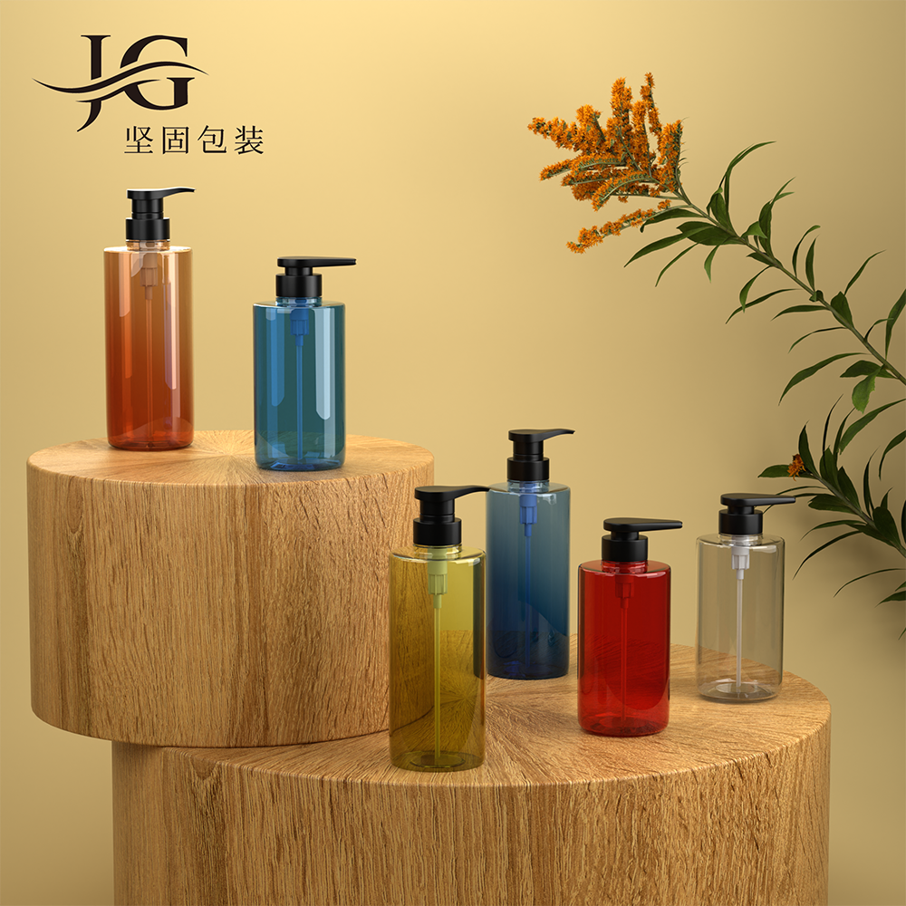 Luxury 300ml 500ml PET flat shoulder color lotion pump cosmetic plastic shampoo and hair conditioner shower gel packing bottles